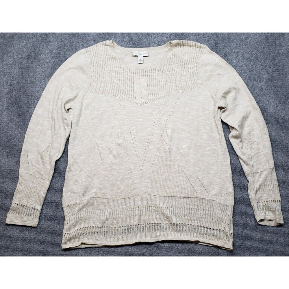 Vintage America Sweater Womens Size XL Ivory Cotton Round Neck Long Sleeve New